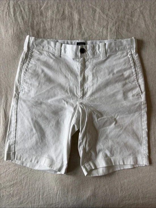 J. Crew White Cotton Flat-Front Chino Shorts