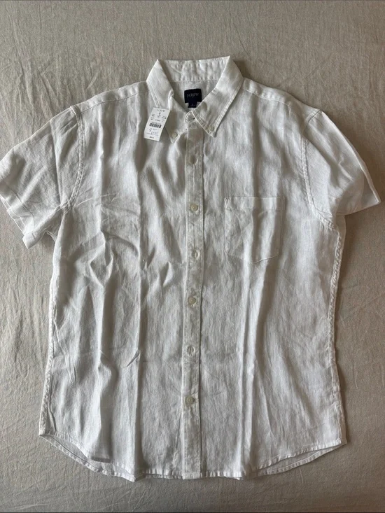 J. Crew White Short-Sleeve Button-Down Linen Shirt