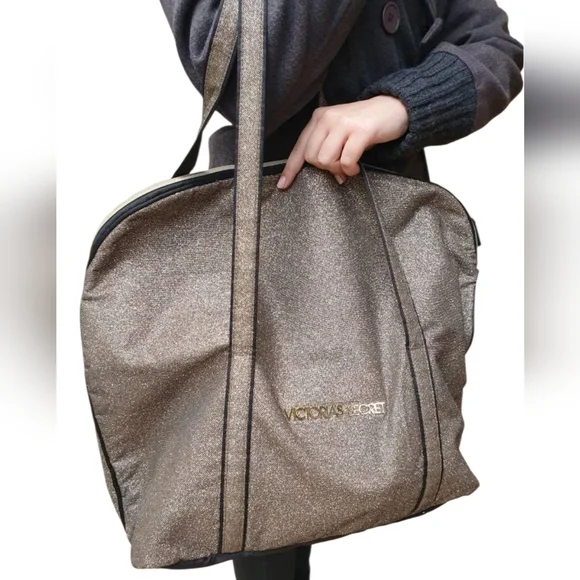 Victoria's Secret Big Metalic Gold Shoulder Tote Bag .