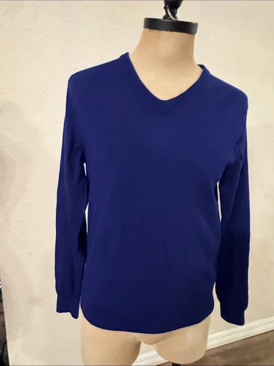 J.Crew Men's 100% Merino Wool V-Neck Sweater, royal blue size large