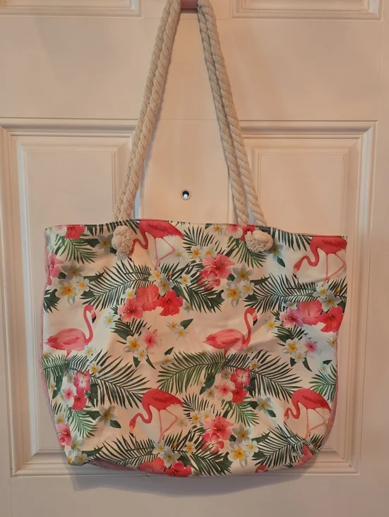 Flamingo Tropical Canvas Tote Bag - Pink