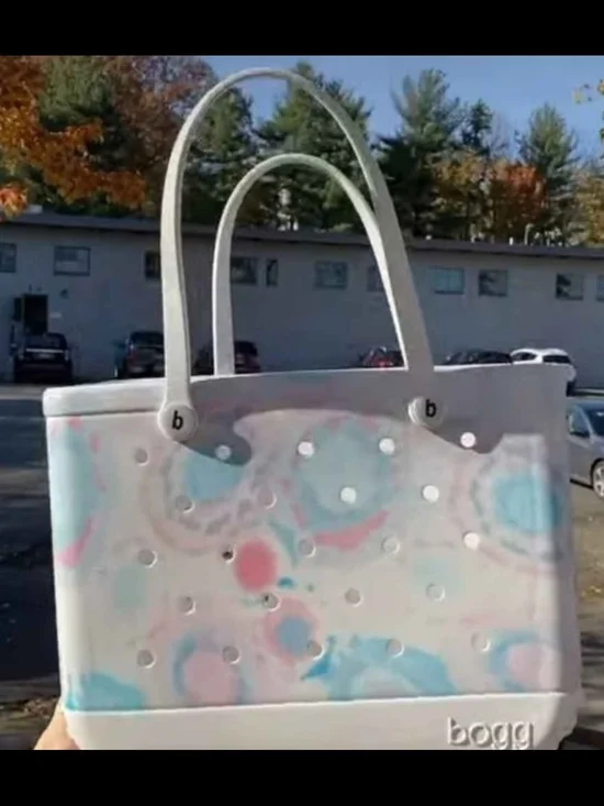 Boggi White Tote Bag with Pink & Blue Marble Accents