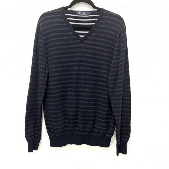 J.‎ Crew Men's 100% cotton Dark Striped V-Neck Sweater L