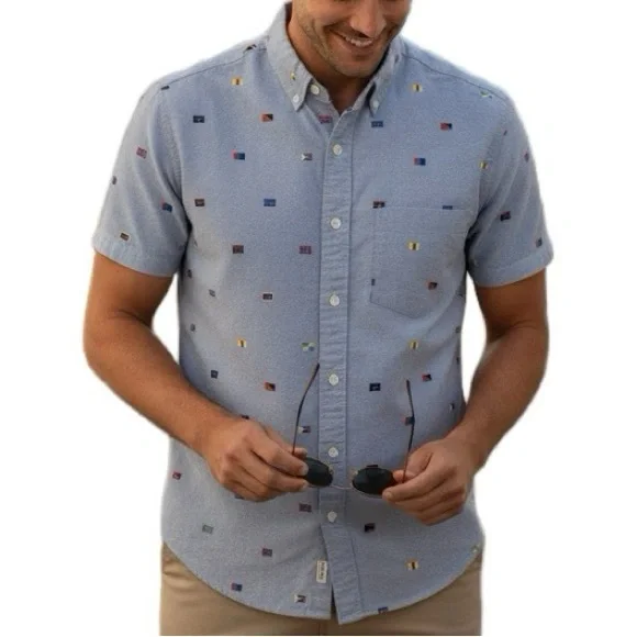 J. Crew‎ Slim Fit Oxford in Light Blue slim fit nautical flag print size Small