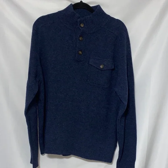J. Crew‎ Factory Navy  Size XL 100% LAMBSWOOL 3/4 Button Sweater with Button