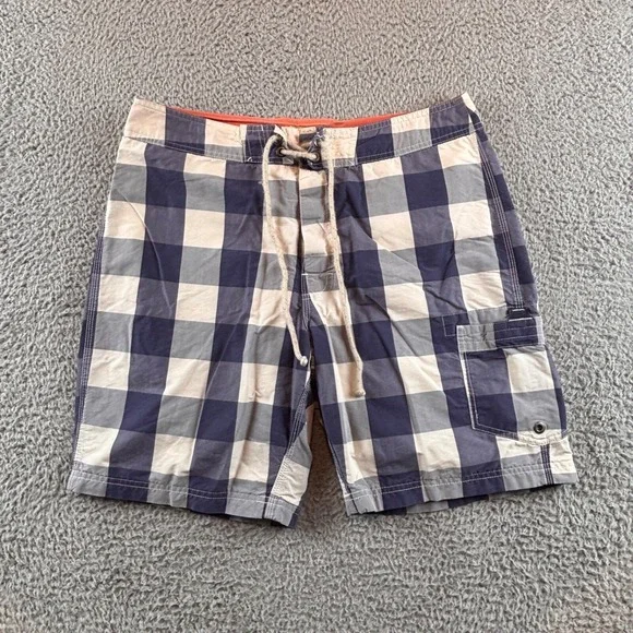 J. Crew Original Gingham Plaid Long Board Swimming‎ Trunks Shorts Blue 32