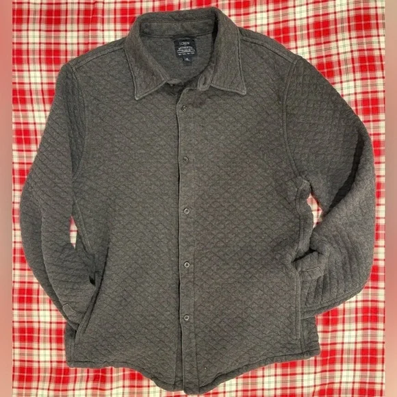 J.Crew Authentic Fleece Quilted Shirt Jacket Mens Small Gray Button Up Shacket