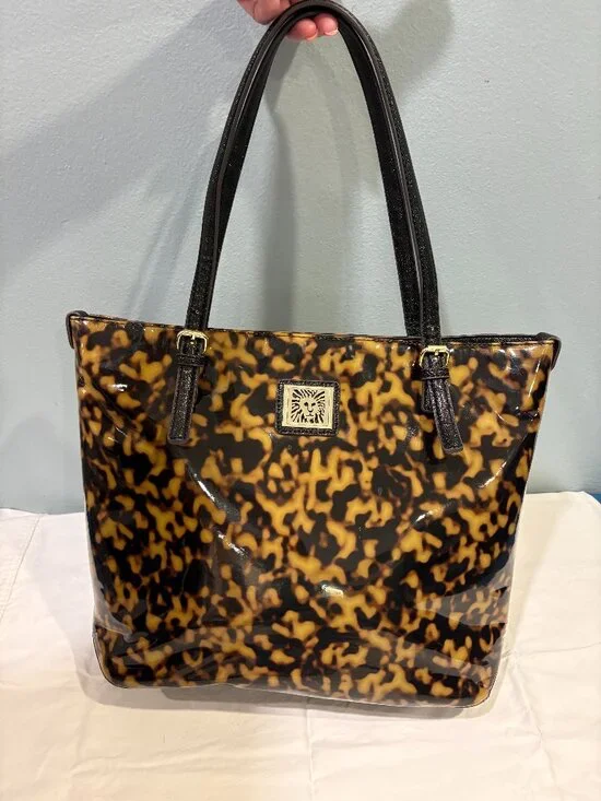 Anne Klein Totioseshell Patent Tote Bag Black and Orange