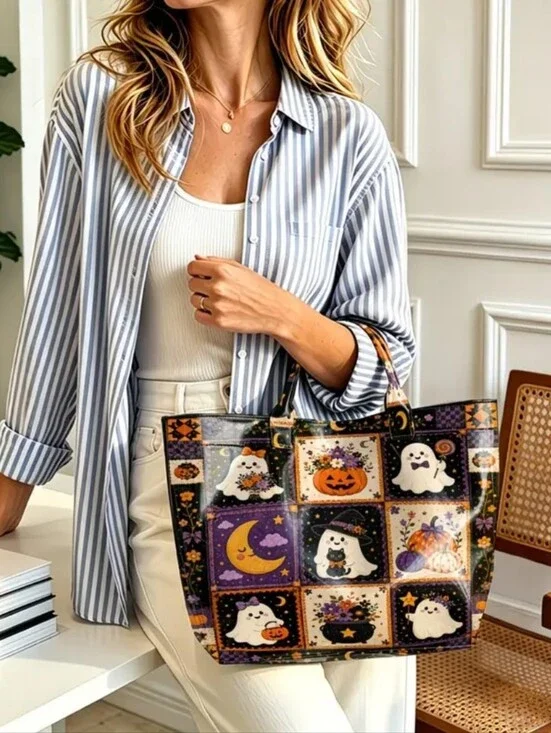 Women Harvest Halloween PVC Tote Daily Commute Handbag