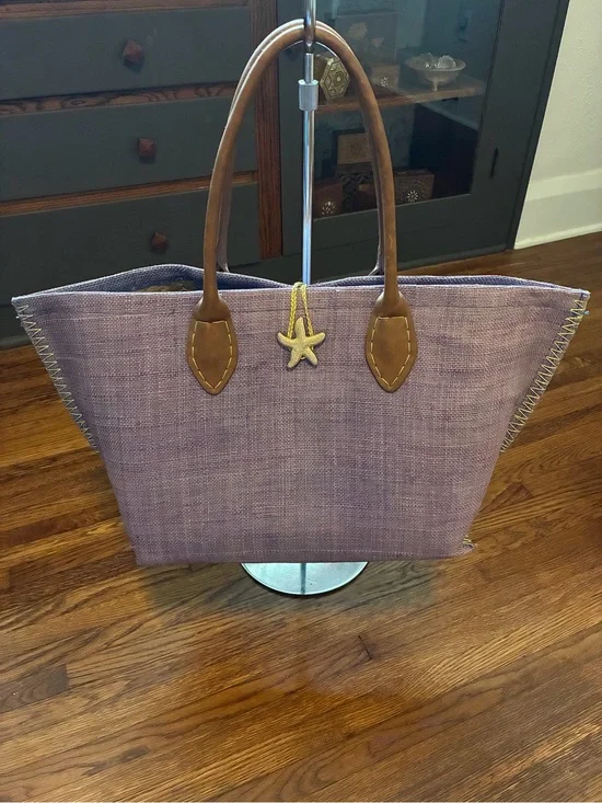 Lilly Pulitzer for Target Straw Lavender Tote with Brown Handles
