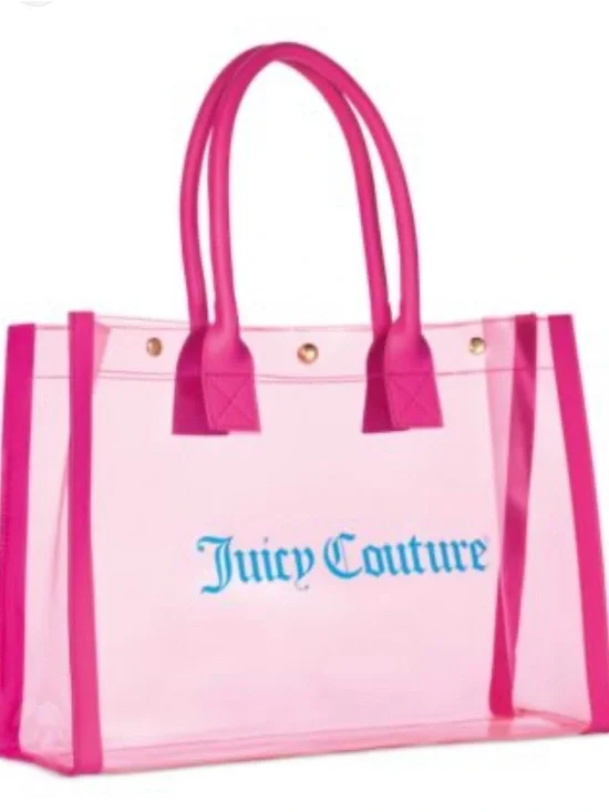 Juicy Couture Pink Clear PVC Tote Bag Blue Logo Beach Pool Shopper y2k