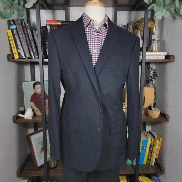 J.Crew THOMPSON Men's Sport Coat Blazer Two Button Black cotton Size 46R NEW‎
