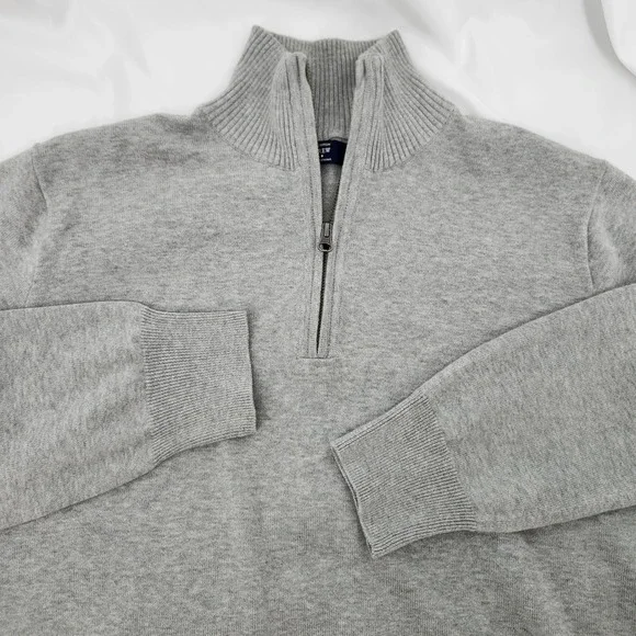 J. Crew Grey Cotton 1/4 Zip‎ Mock Neck Sweater Mens Large Preppy Classic Weekend