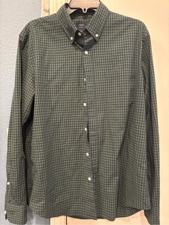 J. Crew Green and Navy Gingham Button-Down Shirt