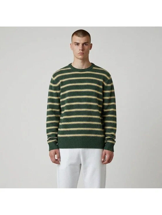 J. Crew Sweater Pullover Men XL Green Striped Knit Wool Long Sleeve Soft Cozy
