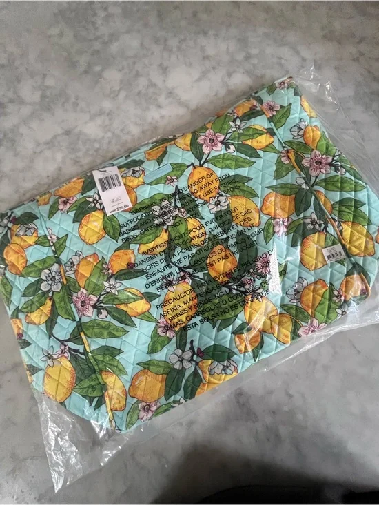 Vera Bradley Aqua Lemon Floral Quilted Tote