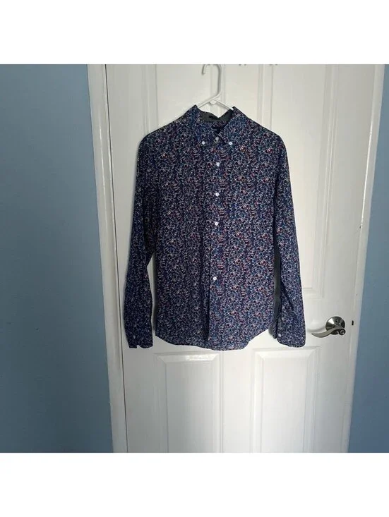 J.Crew Button-Up Patterned Blue Shirt, Medium, Gently Used