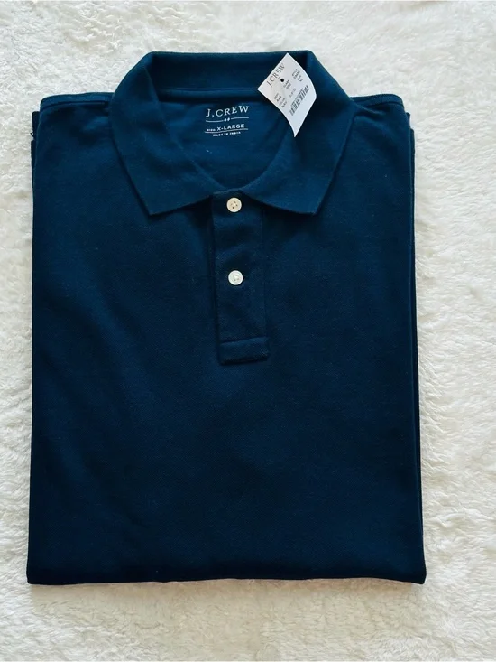 NWT J.Crew Men's Navy Blue Classic Piqué Cotton Polo Long Sleeve Shirt Size XL