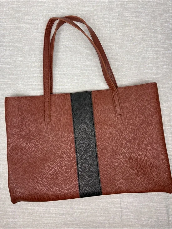 VINCE CAMUTO Luck Tote - Large Red Desert Brown+Black Vegan Leather