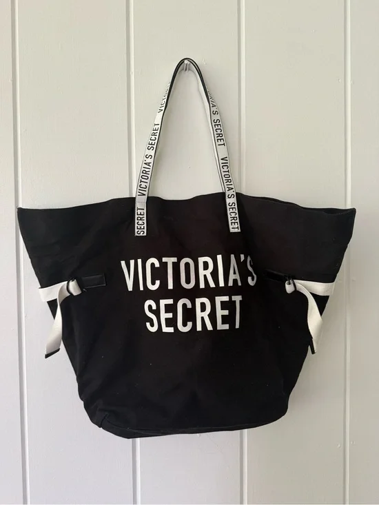 Victoria's Secret Black and White Logo Canvas Tote