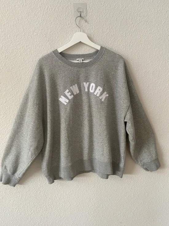 J. CREW Gray New York Embroidered Cotton Crewneck Oversized Sweatshirt XXL