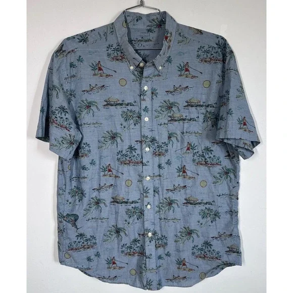 J. Crew Men's Lightweight Chambray Short Sleeve Button Down Shirt Size XL Cruise