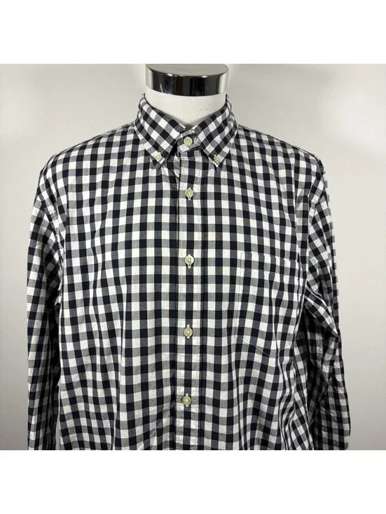 J.Crew Checkered Button-Down Tailored Fit Shirt (Men’s Lgr , Navy Blue & White)