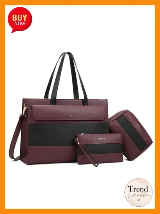 PU Leather Laptop Tote Bag for Women 15.6 Inch Work Briefcase 3 Piece Set