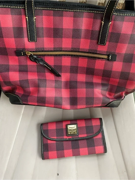Dooney & Bourke Pink and Black Buffalo Check Tote with Matching Wallet