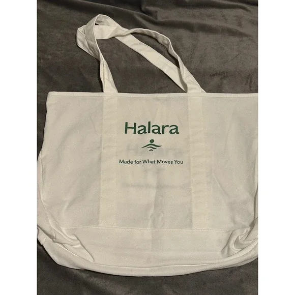Halara Canvas Tote Bag Cream White Green Graphic Made for What Moves You Large