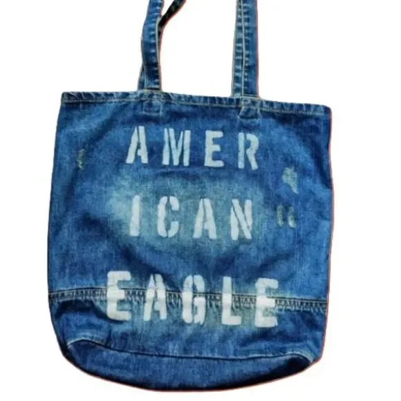 American Eagle Outfitters Distressed Denim Double Strap Tote Bag
