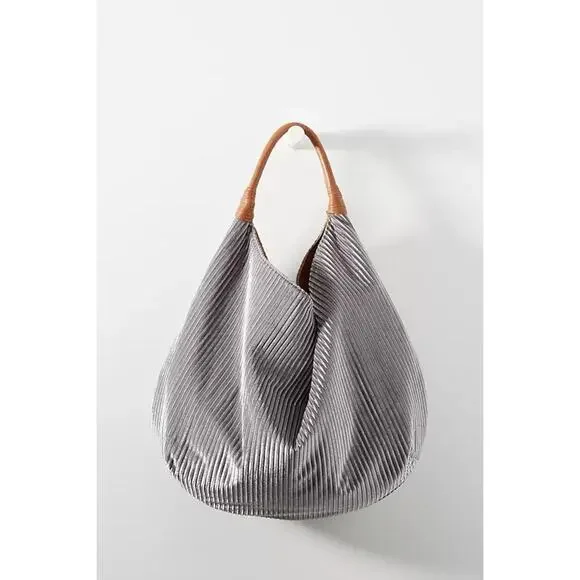 Anthropologie Women's Gray Corded Velvet Slouchy Tote Bag