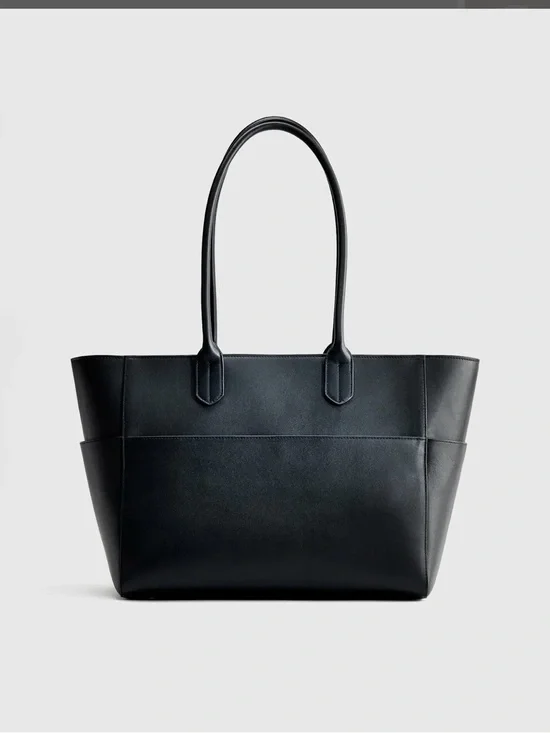 Quince Hudson Black Leather Tote Bag - Black