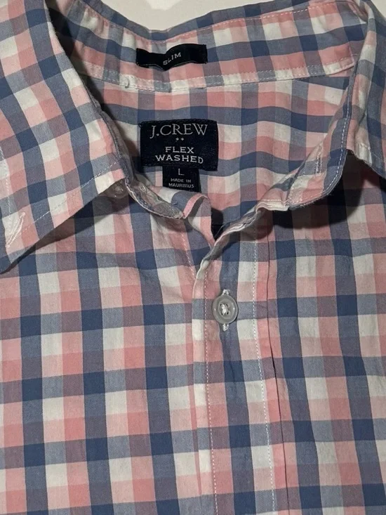 J.Crew Flex Washed Slim Fit Plaid Button Down Shirt Large Pink Blue Check