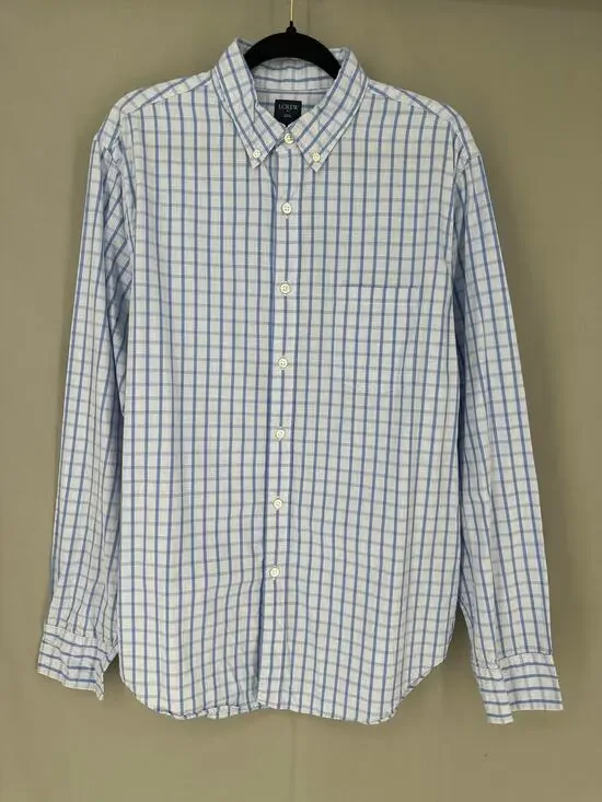 J Crew Shirt Mens Large Blue Plaid Button Down Cotton Pocket Casual Long Sleeve