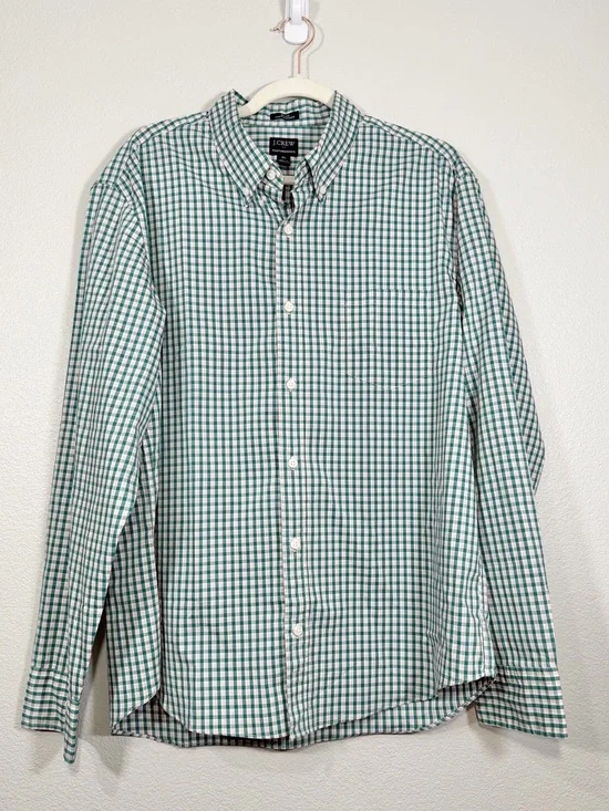 J. Crew Button Down Shirt Collar Green White Pink Checker Professional Men XL