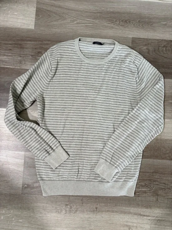 J. Crew Men’s Striped Crewneck Sweater in Light Gray & Cream