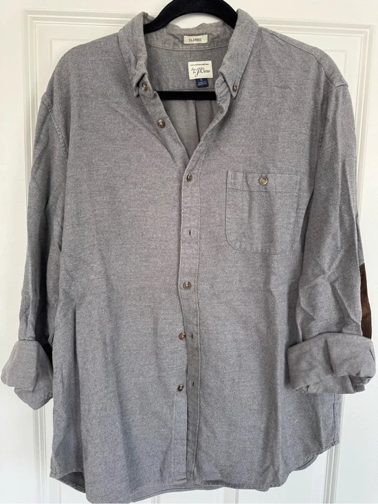 J. Crew Men's Heather Gray Button-Down with Elbow patches