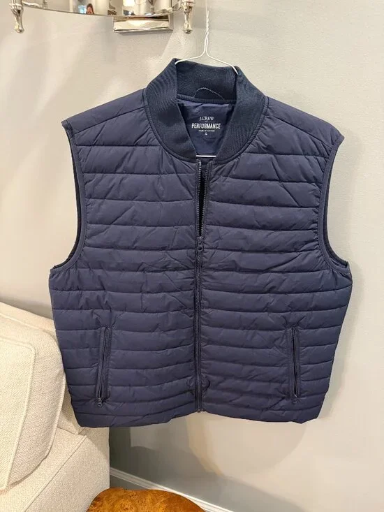 J Crew Men's Performance navy blue puffy vest - Size Large