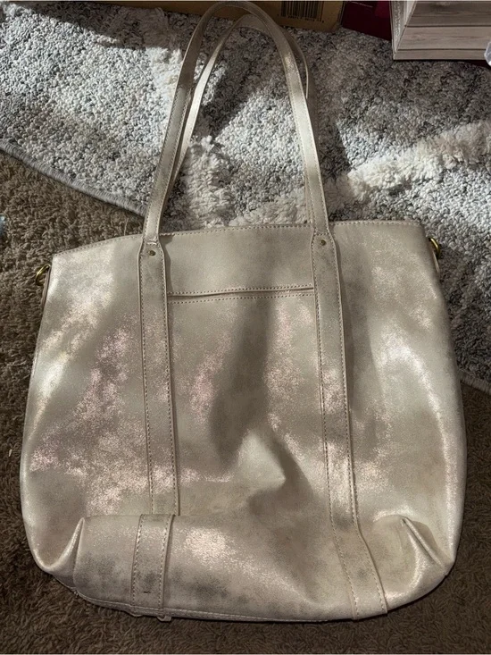 Metallic Champagne Tote Bag with Dual Shoulder Straps