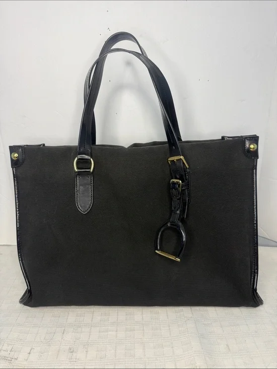 Classic Black Canvas Tote Bag with Leather Handles