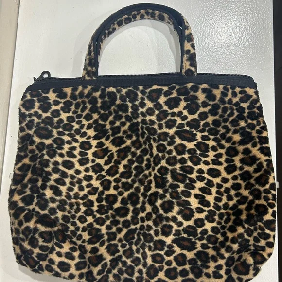 Leopard Faux Fur Tote Bag with Top Handles - Brown/Black