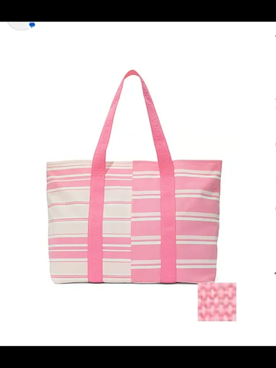 Victoria's Secret Pink and Cream Striped Canvas Tote