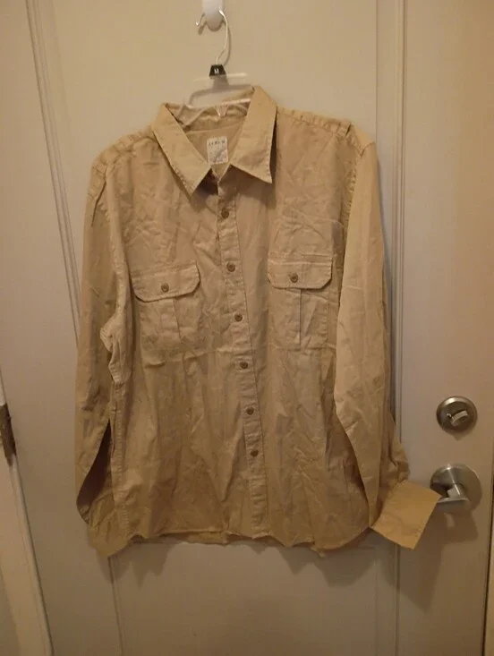 J. Crew Broken In Chino Tan Button Down Shirt Size XL