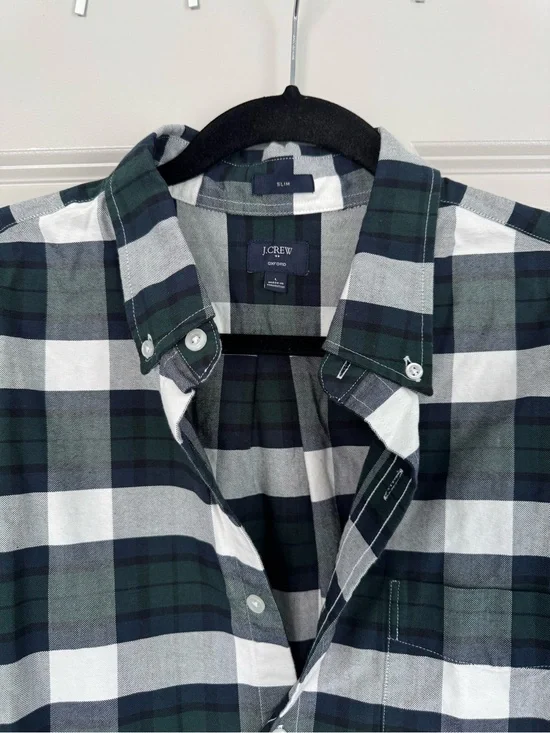 J. Crew Slim Button-Down Shirt in Green, Navy & White Plaid