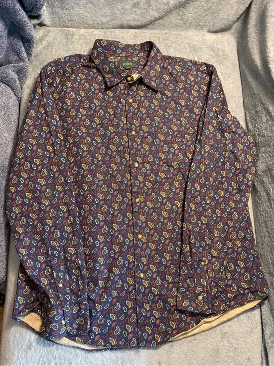Vintage J. Crew - Men's Size XL Navy Paisley Button-Down Long-Sleeve Shirt
