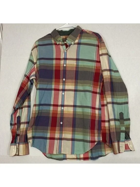 J. Crew Shirt, Lightweight Cotton Long Sleeve Button Down Multicolor Plaid, L