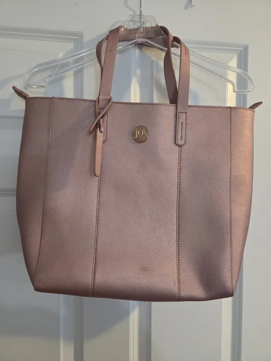 Joy Mangano Metallic Rose Pink Large Leather Travel Tote