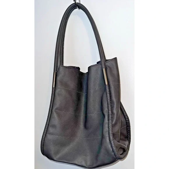 Neiman Marcus Grey Faux Leather Large Tote Shoulder Bag