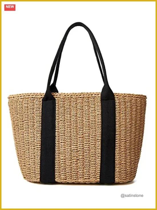 Straw Woven Tote Bag Summer Beach Hobo Purse Handmade Lightweight